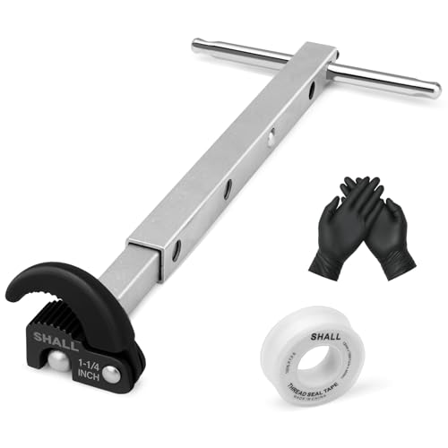 SHALL Telescoping Basin Wrench, Adjustable Sink Wrench with 10'' to 17'' Extendable Handle, Full Polished Tap Nut Spanner with 3/8'' to 1-1/4'' Jaw Capacity for Hard to Reach Spaces