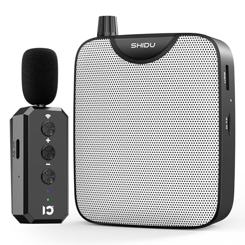SHIDU 35W Power Voice Amplifier with Bluetooth Wireless Lavalier Microphone, Portable Teacher Mic with Speaker Personal Clip On Microphone System for Teacher Meeting Training-M500 (Black)