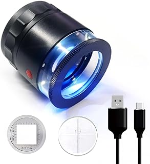 10x Loupe Magnifier Rechargeable Jewelers Loupe with UV and LED Lights, Illuminated Eye Loop Adjustable Focus Jewelry Magnifying Glass with Detachable Reticle Scale for Gemstones Identification
