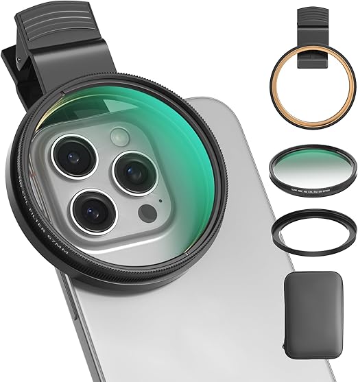 67mm CPL Filter for Phone/DSLR, HD Circular Polarizer Polarizing Filter with Universal Clip, Adapter Ring, Lens Attachment for iPhone 16 15 14 13 12 Samsung Galaxy Pixel and Other Smart Phones/Camera