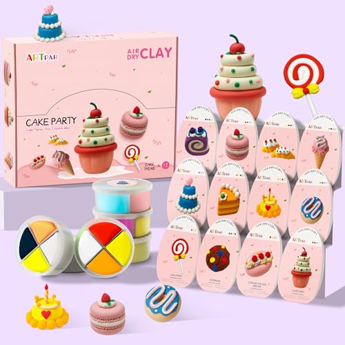 ARTPAR Air Dry Clay Kit,12 Desserts Modeling Magic Clay for Kids Sculpting Set, Ultra-Light & Soft, Safe and Non-Sticky | DIY Art & Crafts Fun Kitchen Toys, Home Party Favors for Boys & Girls