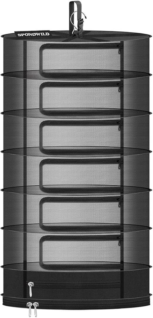 Herb Drying Rack Hanging Mesh, Large 7 Layer Plant Drying Rack with Door Type Zipper & Closed Storage Compartment for Folding Basket Dryer Fiting in Grow Tents, Garden Outdoor