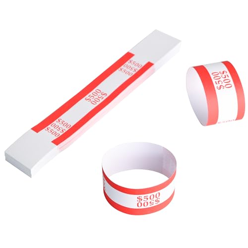 L LIKED Pack of 100 Currency Straps Money Bands, Self Sealing Money Bill Wrappers (Red $500-100 PCS)