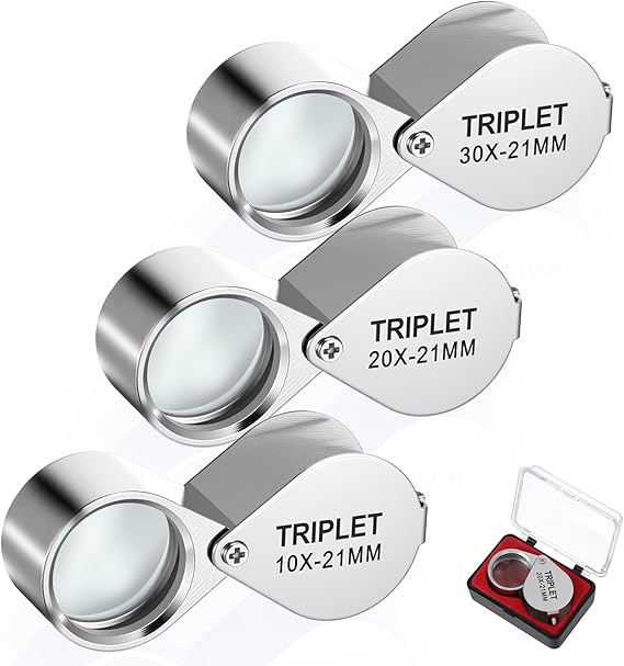 10X, 20X and 30X Jewelry Loop Magnifier Foldable Hand Lens Pocket Magnifying Glass Eye Loops Magnifier Jewelers Loupe for Detecting Coin Diamonds Gems Jewelry Stamps Antiques
