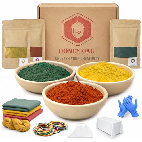 Honey Oak Natural Tie Dye Kit | 3 Color Extract Set - Olive Green, Sunflower Yellow, Turkey Red | Plant-Based Fabric Dyes for Shibori & DIY Fabric Art | Easy to Use Craft Kit