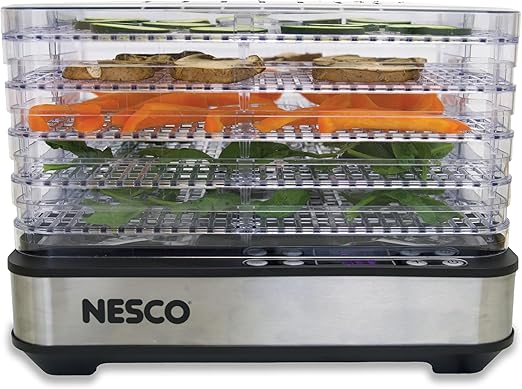 NESCO FD-5TC Snackmaster Food Dehydrator – 5 BPA-Free Trays, Adjustable Temp Control, Compact Design for Jerky, Fruit, Herbs, Pet Treats, 420W