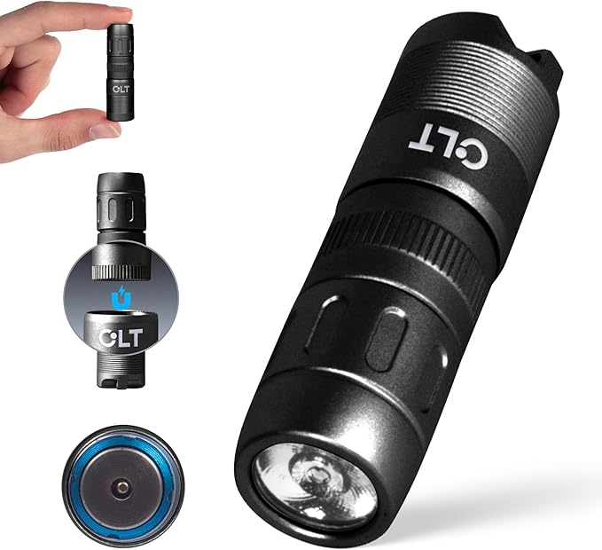 CLT Mini EDC Rechargeable Flashlight Magnetic Keychain, Snap on/off, 105 Lumen, Portable and Compact LED Keychain Flashlights - Durable Built-in Battery Ideal for Everyday Carry - Black