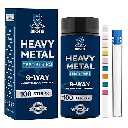 9 Way Heavy Metals Water Test Strips, 100ct Home Water Testing Kit for Iron, Mercury, Copper, Lead, Chromium, Magnesium, Cadmium, Calcium,Zinc
