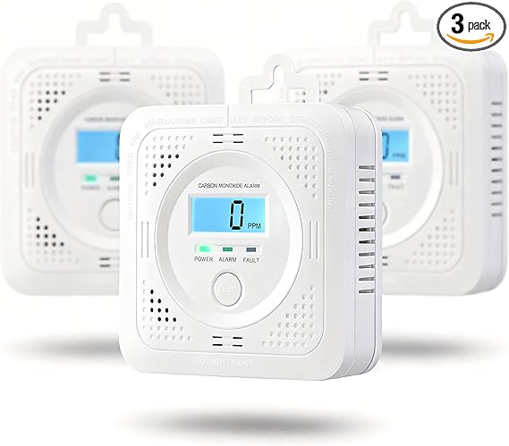 3 Pack Carbon Monoxide Detector LCD Screen Real-Time Concentration Battery Fault LED 60-Second Self-Check History Alarm Peak Record Portable Travel Van Life RV Camping Hotel Home Safety Pet Family