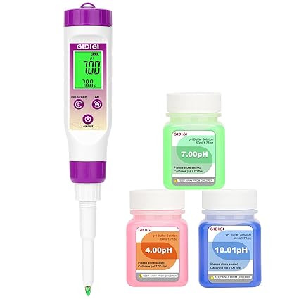 pH Meter Food Digital Electronic pH Tester for Fermentation 3*50ml pH Buffer Calibration Solution Kits Hot Sauce Food Tester Probe for Cheese Sourdough pH Temperature pH Test Strips for Acidity