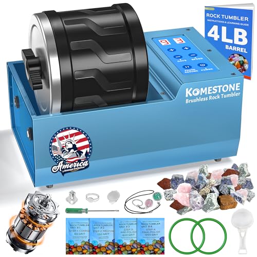 KomeStone G1 4LB Professional Rock Tumbler Kit for Adults | Brushless Rock Polisher, Heavy-Duty Metal Base, 3 Speeds, 9-Day Timer, Memory, Complete Kit for Rock Hobbyists & Collectors