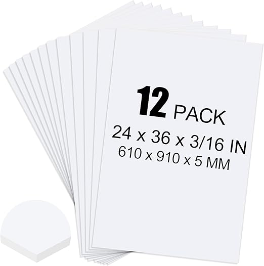 ToLanbbt 12 Pack White Foam Board, 24 x 36 x 3/16" Thick Foam Core Acid Free Poster Foamboard for Art Craft Projects, Painting, Displaying, Signage, Wedding, School
