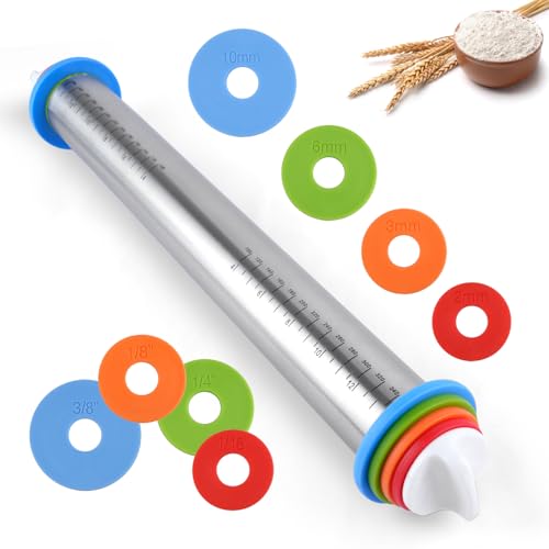 Rolling pin with thickness rings