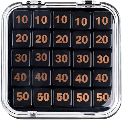 TCG Damage Counter Dice Set with Organizer - 25 Premium Dice (10/20/30/40/50/100) for Card Game Tracking​