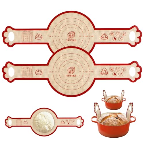 2PCS Silicone Bread Sling for Dutch Oven, 6 Inch Non-Stick Round Sourdough Baking Slings, Reusable Baking Cooking Transfer Mats with Long Cat-Shape Handle, Easy To Transfer Bread More Easily