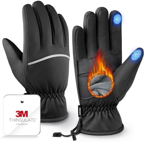 Winter Gloves Men Women Made with 3M Insulation & Plush Lining, -10°F Windproof & Water-Resistant Snow Gloves for Cold Weather, Ski Glove with Reflective Strips & Touchscreen Fingers for Running