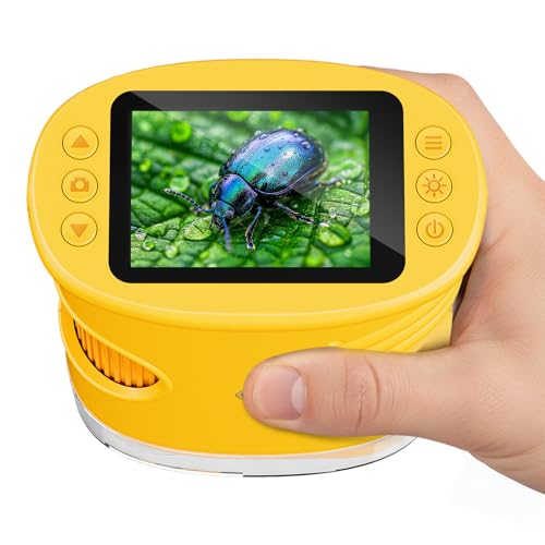 Temodu Kids Microscope 2.0" Screen 1000X Digital Microscope for Kids, Mini Pocket Handheld Microscopes for Children Birthday Festival Gift, Science Education Fun Toys for Boys Girls Ages 4-12 (Yellow)