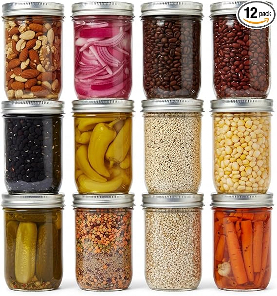 12 Pcs 16oz Wide Mouth Mason Jars, Glass Jars with Silver Metal Lids and Rings, Canning Jars for Overnight Oats, Food Storage, Dry Food, Snacks, Candies and More