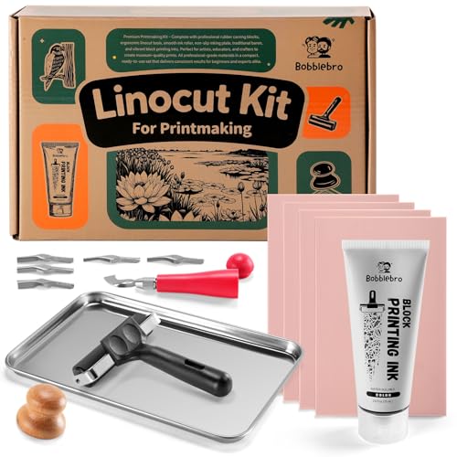 Bobblebro Linocut Kit for Printmaking - Arts and Crafts for Adults - Fathers Day Gifts DIY Kit - Hobby Kits Birthday Gift for Women, Men, Boys, Girls - Stamp Making Kit - Linoleum Blocks Carving Tools