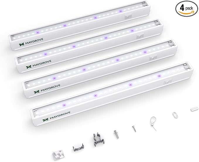 Maygrove T5 Grow Lights for Indoor Plants 1FT, Blue-Rich Full Spectrum 5000K Grow Light, 28W(4 x 7W), Grow Light Strips for Seed Starting, Greenhouse, High PPFD, Linkable, White, 4-Pack