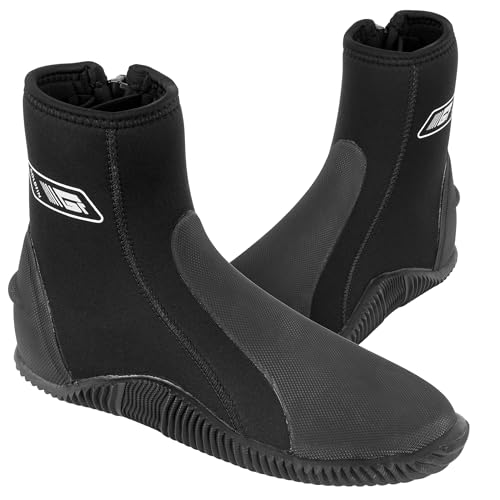 GoldFin Diving Boots for Adult, 3MM Size 10 | Anti-Slip Side Zip Rubber Sole Booties for Water Sports Diving Scuba Snorkeling Surfing Kayaking