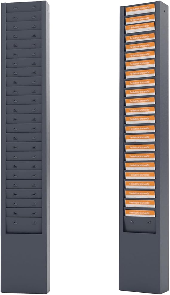 OSKIE 25-pockets Metal Time Card Rack, Wall-Mountable, Powder gray-blue, Vertical Office Organizer, 2x5x30inches