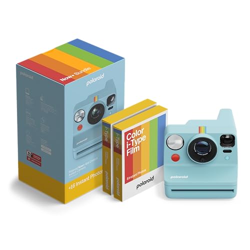 Polaroid Now+ 3rd Generation I-Type Instant Camera + Film Bundle - Now+ Bluetooth App Controlled Arctic Blue Camera + 16 Color Photos (6645)