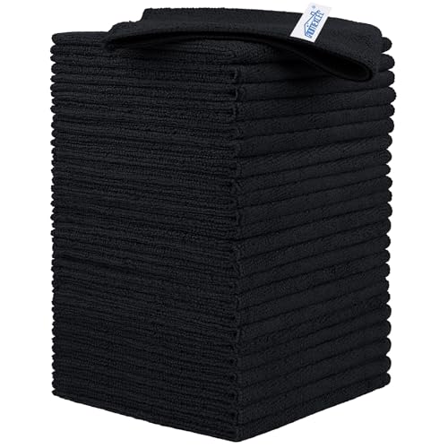 HOMEXCEL Black Microfiber Cleaning Cloth, 24 Pack Cleaning Towels for Kitchen, Lint Free, Scratch-Free, Highly Absorbent, and Reusable Cleaning Rags for House, Window and Glass, Cars, 11.5 X11.5 inch
