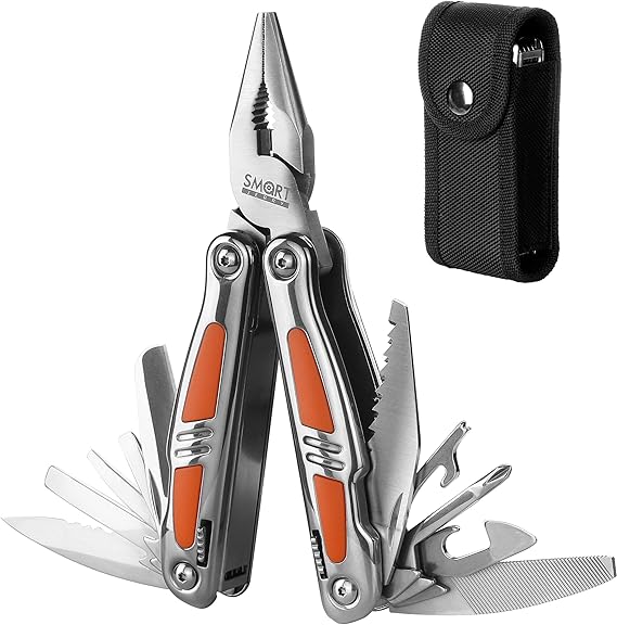 SMART JERRY 14-in-1 Multitool Pliers with Sheath | Self-Locking Foldable Multi Tool for DIY, Home, Garden, Camping | Stainless Steel EDC Pocket Knife | Gifts for Men, Dad, Husband​