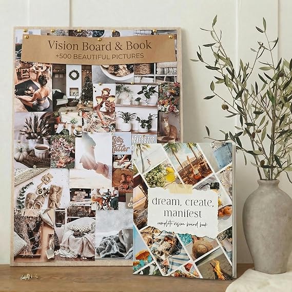 Inspirational Vision Board Kit – Complete Set with Vision Board Book & Felt Board, Motivational Pictures & Quotes to Map Your Goals & Dreams - The Perfect Supplies to Visualize Goal Setting & Success