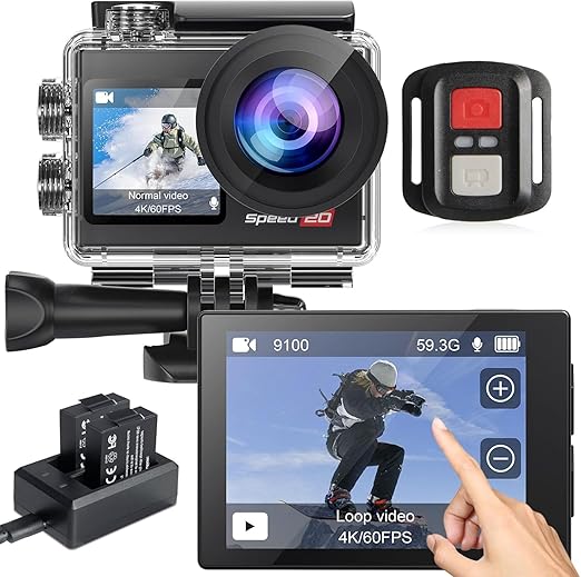 Action Camera 4K Waterproof Camera 20MP with Touch Screen Underwater Camera 131FT with EIS for Snorkeling Helmet Bike 170° Wide Angle Remote WiFi 5XZoom