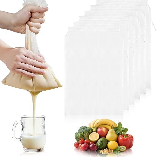 6 Pcs Nut Milk Bag Reusable Bulk, 100 & 200 Micron Nylon Mesh Strainer Bags, Mesh Bag for Juicing for for Efficient Cold Press Juicing, Nut Milk, Brewing & Straining (11.8" x 7.9")