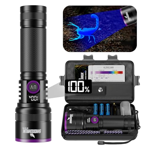 365nm UV Flashlight with Filter Lens - 30w Powerful Black Light Flashlight Rechargeable Ultraviolet Blacklight for Pet Urine Detection/Resin Curing/Rocks/Scorpion/Blood Tracking etc., with LCD Display