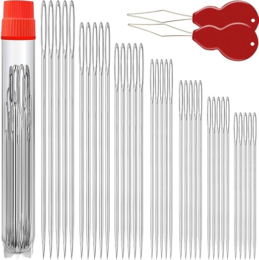 35 Pack Premium Large Eye Needles for Hand Sewing with 2 Needle Threaders, Assorted Sizes, Embroidery Needles for Hand Sewing, Sewing Needles Large Eye, Big Eye Needle