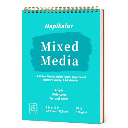 Sketch Book Mixed Media Pad - 9" x 12" Top Spiral Bound Sketch Pad, 30 Sheets 98lb/160gsm Acid-Free Drawing Paper, Light Watercolor Sketchbook for Drawing, Sketching, Painting, Art Supplies