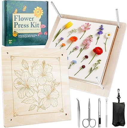 MeRGBWLife Flower Press - 11"x11" Wooden 10 Layer Flower Press Kit for Crafts Pressed Flowers & Plant Press, Scrapbooking, Bookmark Making, Wedding Bouquet Preservation, Dried Flowers