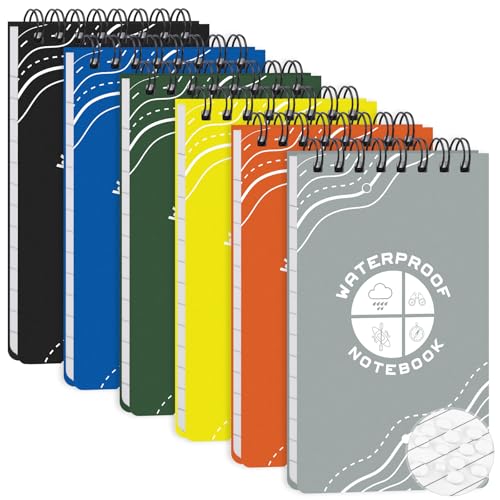 Thboxes 6 Pack Waterproof Pocket Notebook, 5" x 3" Top-Spiral Waterproof All Weather Notepad for Office School Police Outdoor Recording Steno Note Pads