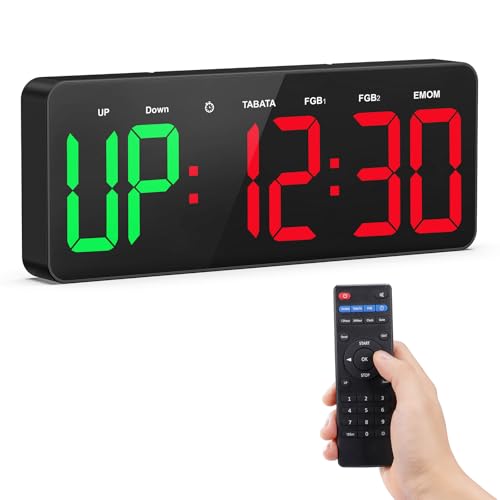 Tempospark Gym Timer Clock Large Display, 12" LED Exercise Workout Interval Timer with Remote for Boxing Tabata/FGB/EMOM,Countdown/Up,Stopwatch Clock for Sports,Home Gym,Yoga,Garage,Office,Classroom