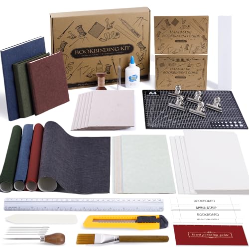 FOGWOWO 145Pcs Book Binding Kits for Beginners,Complete Bookbinding Kit Tools Materials with Instructions and Video Tutorials,Bookbinding Supplies Book Making Kit with A5 Paper Awl for DIY Crafts