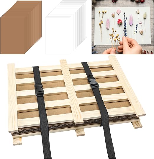 Wooden Herbarium Press Frame - 13"x18" Plant Press Frame with 2 Buckle Straps Includes Absorbent and Corrugated Papers for Specimens Flower Educational Specimen Display Supplies