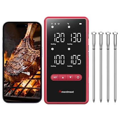 Wireless Bluetooth Meat Thermometer, Standalone Base, WiFi Unlimited Range, 1080 Heat Resistance, ± 0.18°F Accuracy, 1 Probe with 6 Sensors for Kitchen, BBQ, Grill, Oven, Smoker (Z Pro)