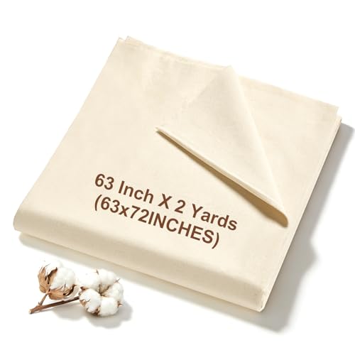 100% Cotton Muslin Fabric, 63 Inch X 2 Yards (72 Inches) Unbleached Muslin Linen Fabric by The Yard, Premium Medium Weight Muslin Cloth Fabric for Sewing, Embroidery, Crafts, & Apparel Projects