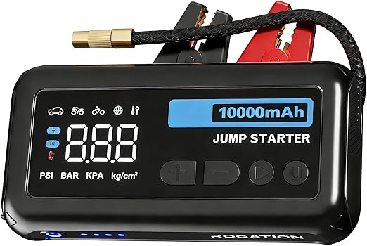 Jump Starter with 150PSI Air Compressor, 2000A Peak 12V Booster, 10000mAh Portable Car Battery Jump Starter, Up to 10L Gas/8L Diesel Engines, 33W Bidirectional Fast Charging Power Bank-Black