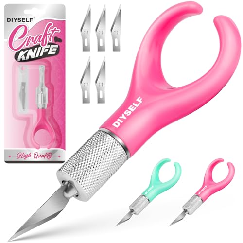 DIYSELF Fingertip Craft Knife with 5 Extra #11 Blades, Precision Detail Hobby Knife with Safety Cap, Ergonomic Finger Loop Exacto Knife for Crafting, Paper, Vinyl, Foam, Scrapbooking, Model Making
