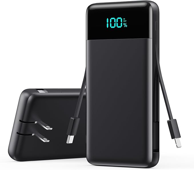 Portable Charger with Built-in AC Plug and Cables,13800mAh All in One USB C Fast Charging Power Bank,Travel Essentials Portable Phone Charger Battery Pack for iPhone 17/16/15/14/13,Galaxy,Android etc