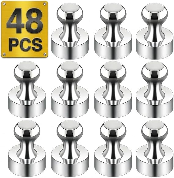 Tiergrade Metallic Magnets, Refrigerator Magnets, 48 Pack Silver Magnetic Push Pins, Strong Fridge Magnets, Multi-use Whiteboard Magnets Perfect for Kitchen Office Classroom