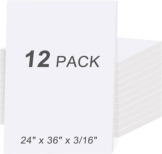 MYFAMIREA 12 Pack White Foam Board 24" x 36", 3/16" (5MM) Thick Board Poster Acid-Free Foam Core, Double Sided Foamboard Sheets for Projects, Art, Craft, Presentations and Wedding Signage