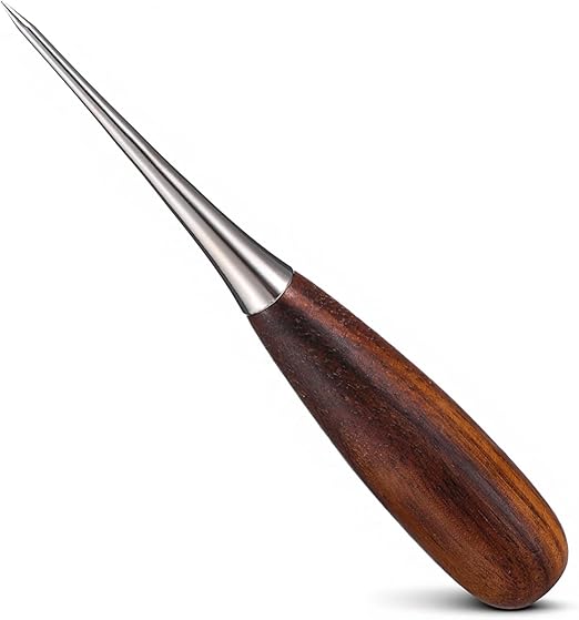 Professional Leather Working Awl Tool, Heavy-Duty Scratch Awl for Leather Punching, Sewing Woodworking and Bookbinding, 4.6 Inch Steel Scribe with Comfortable Walnut Handle for Precision Work