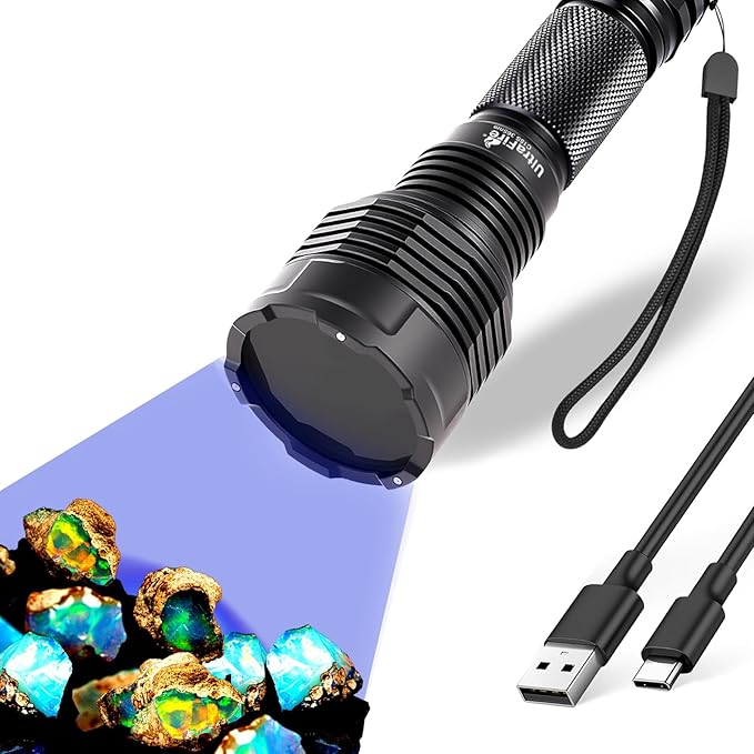 ULTRAFIRE 16W Powerful 365nm Black Light UV Flashlight with Black Filter Lens - Rechargeable LED Ultraviolet Lights Flashlights, for Rocks Finder, Dog/Cat Urine, Stains, Resin Curing