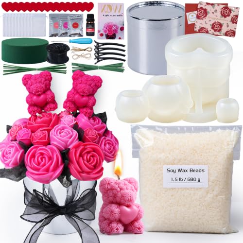Rose Candle Making Kit with Round Gift Box,DIY Soy Wax Kit (Silvery)